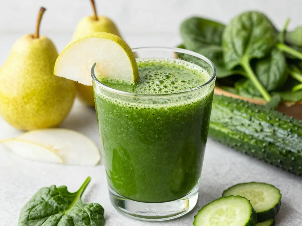 17 Juice Recipes for Immune System Boosting - 15. Spinach and Pear Delight 1