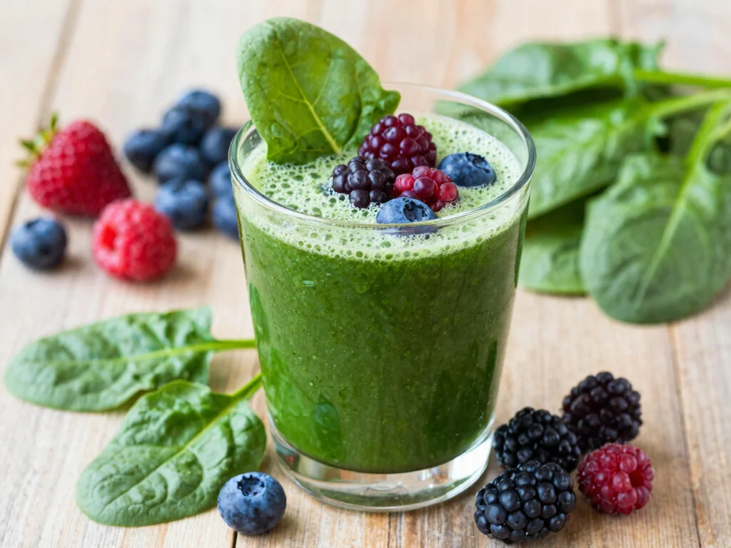 17 Low Carb Juice Recipes for Keto & Dieting - 11. Spinach Berry Bliss Juice 1