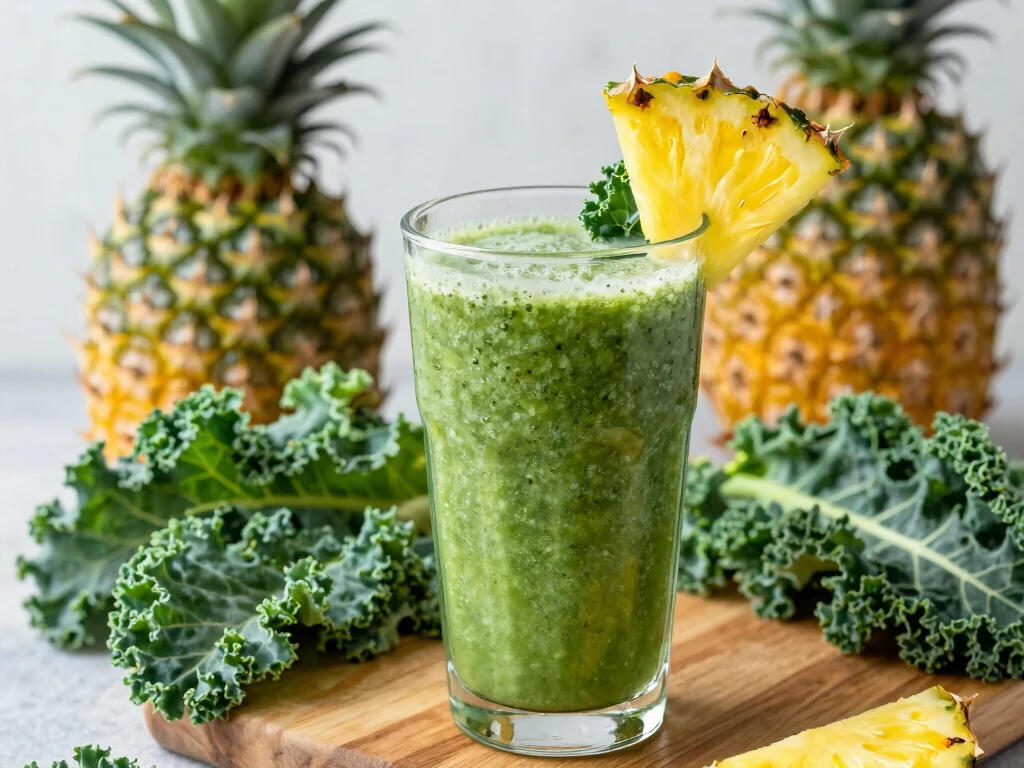17 Low Carb Juice Recipes for Keto & Dieting - 6. Kale & Pineapple Smoothie Juice 1
