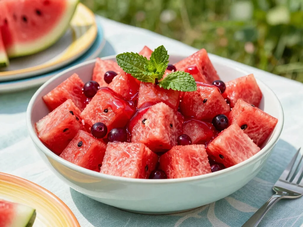 17 Recipes with Cranberry Juice (Tart & Healthy) - 9. Cranberry Juice Infused Watermelon Salad 1