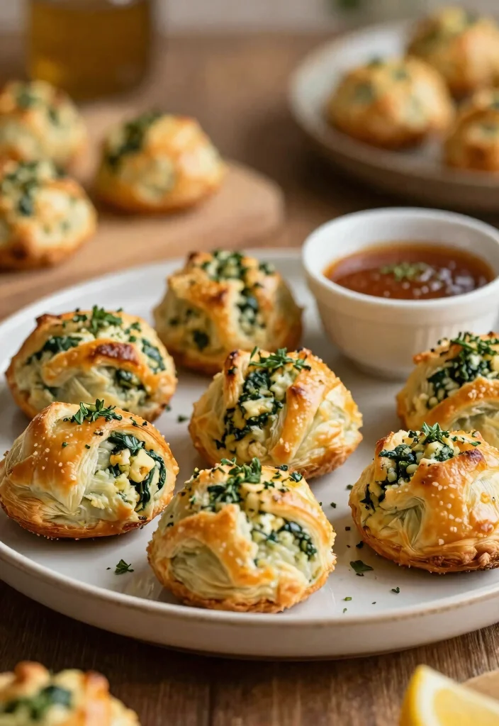 17 Vegetarian Party Appetizers That Impress Every Guest - 11. Spinach Feta Puff Pastry Bites 1