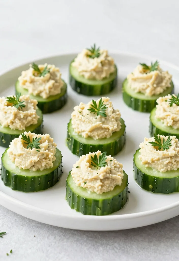 17 Vegetarian Party Appetizers That Impress Every Guest - 8. Cucumber Hummus Bites 1