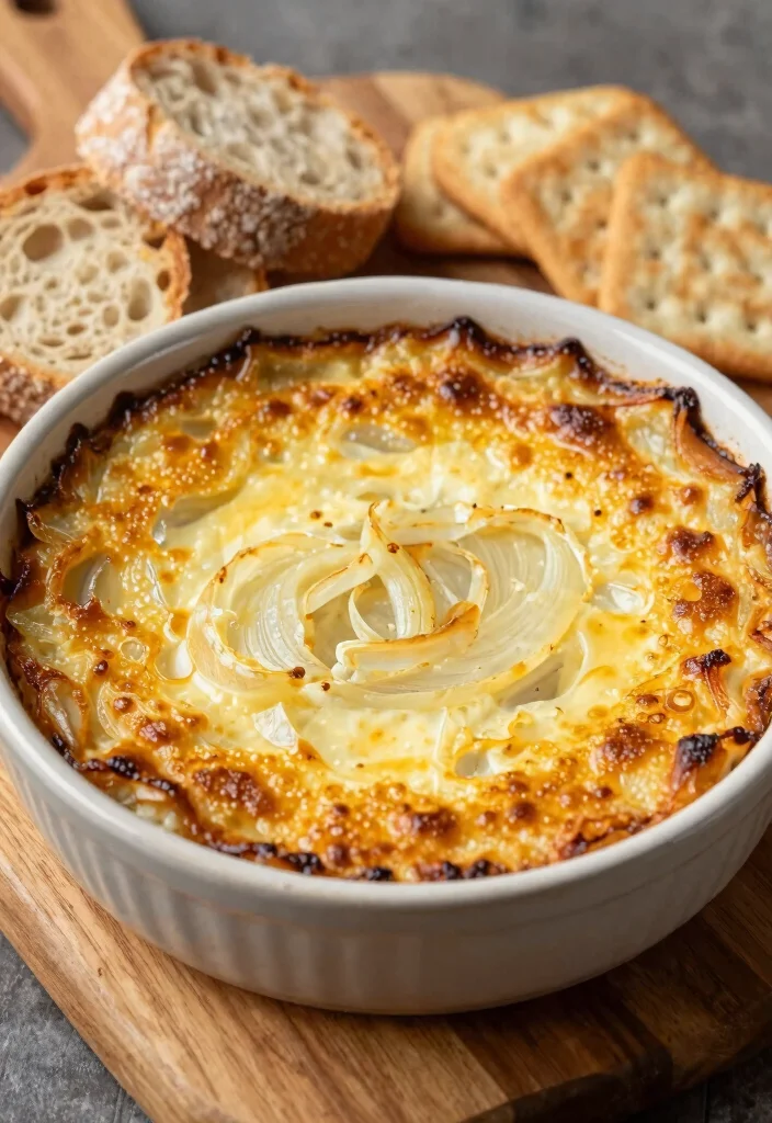 18 Delicious Vegetarian 7-Layer Dip Ideas for Parties - 12. Caramelized Onion and Gruyère Dip 1