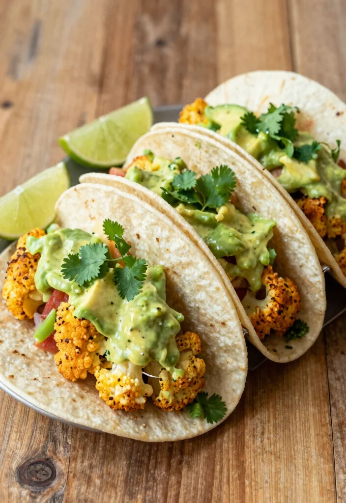 18 High-Protein Vegetarian Recipes That Aren’t Boring - 13. Cauliflower Tacos with Avocado Sauce 1