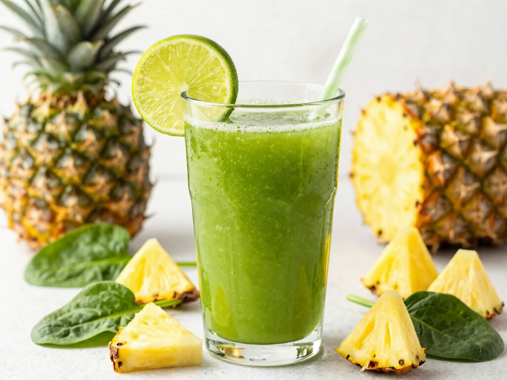 18 Hormone Balance Juice Recipes (Naturally Support Health) - 11. Pineapple Spinach Juice 1