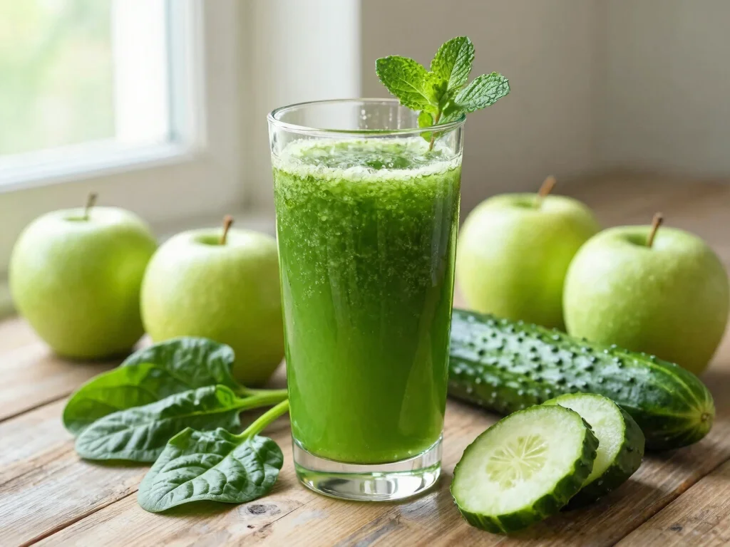 18 Juice Recipes with Apples (Crunchy & Fresh) - 2. Green Apple Spinach Juice 1