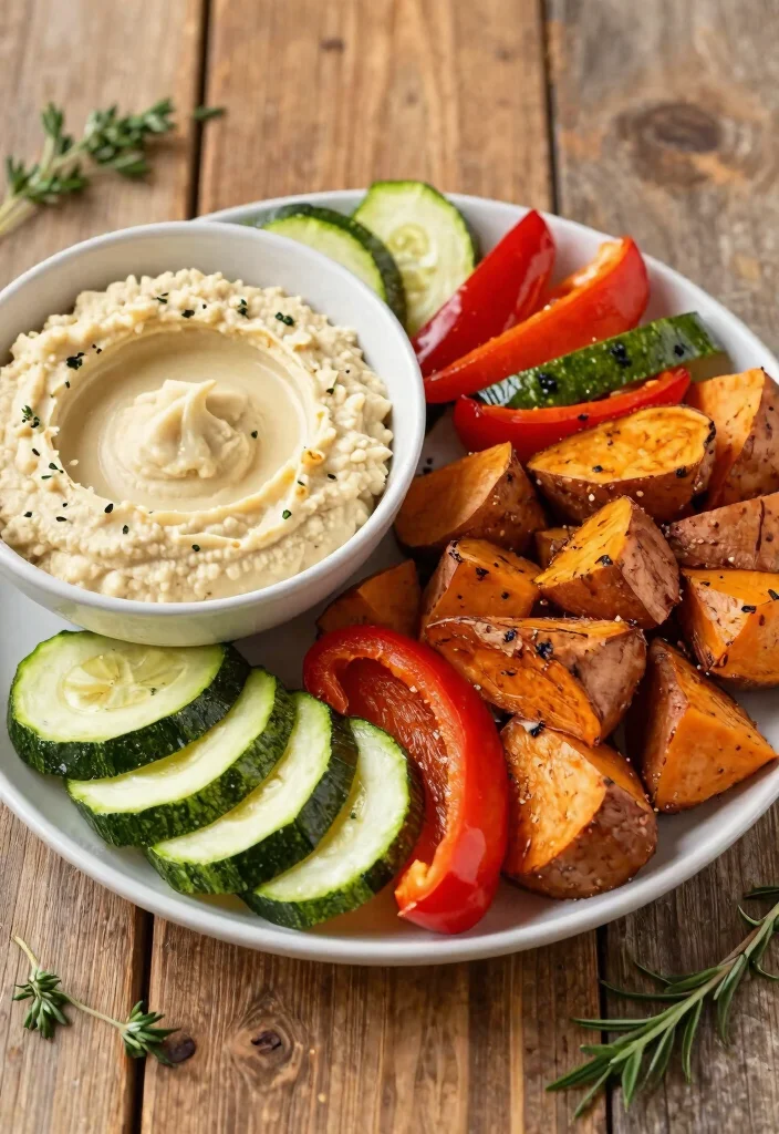 18 Vegetarian Lunch Meal Prep Ideas for Work or School - 8. Roasted Vegetable and Hummus Platter 1
