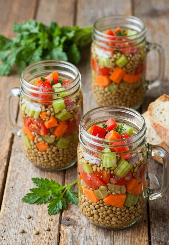 18 Vegetarian Lunch Meal Prep Ideas for Work or School - 9. Lentil Soup Jars 1