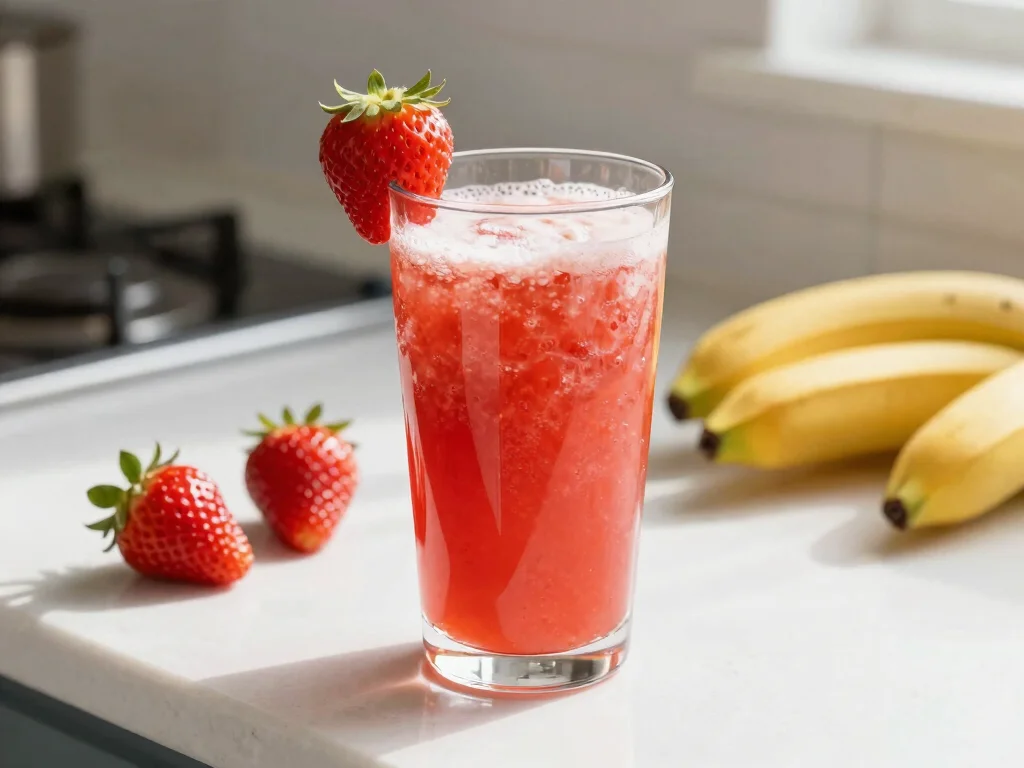 19 Fresh Fruit Juice Recipes (Sweet & Refreshing) - 12. Strawberry-Banana Bliss Juice 1