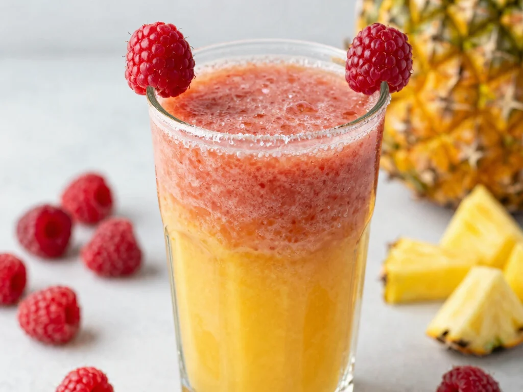 19 Fresh Fruit Juice Recipes (Sweet & Refreshing) - 19. Raspberry Pineapple Smoothie 1