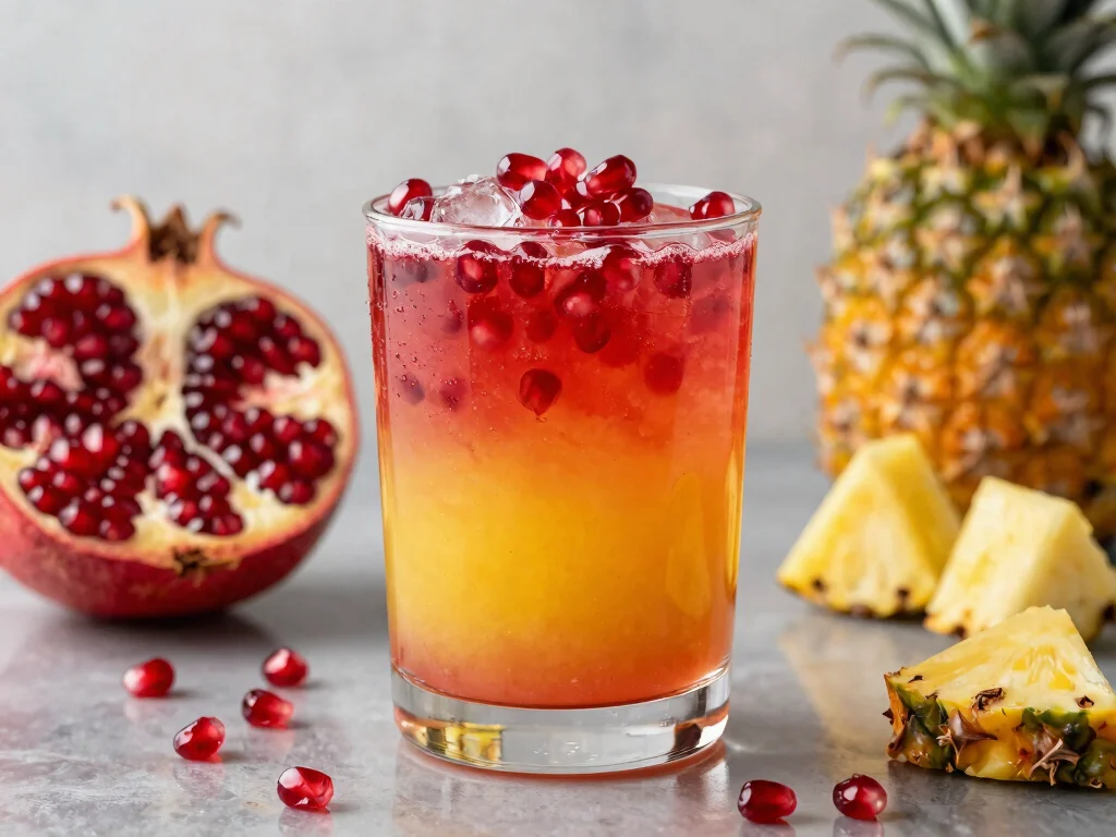 19 Pineapple Juice Drink Recipes (Super Refreshing) - 8. Pineapple Pomegranate Mocktail 1