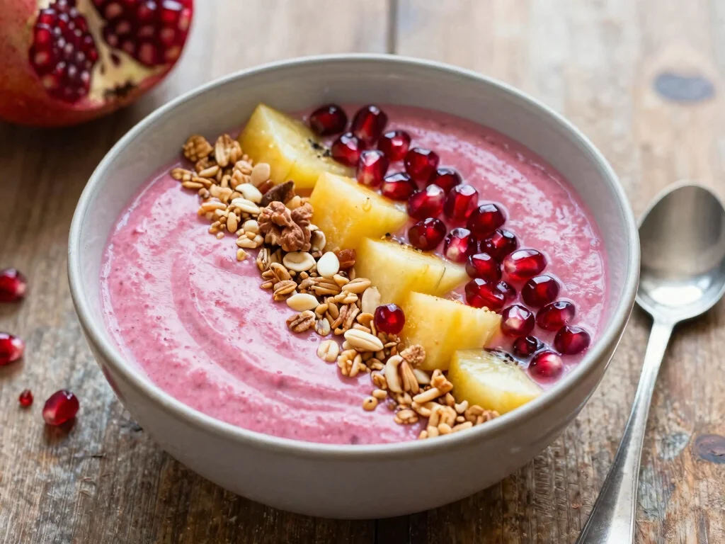 19 Pomegranate Juice Recipes (Healthy Antioxidants) - 15. Pomegranate Breakfast Smoothie Bowl 1