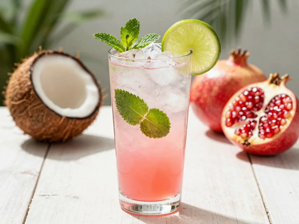 19 Pomegranate Juice Recipes (Healthy Antioxidants) - 16. Pomegranate Coconut Water Juice 1