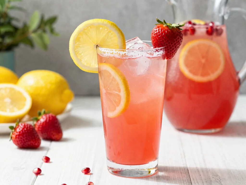 19 Pomegranate Juice Recipes (Healthy Antioxidants) - 18. Pomegranate Strawberry Lemonade 1