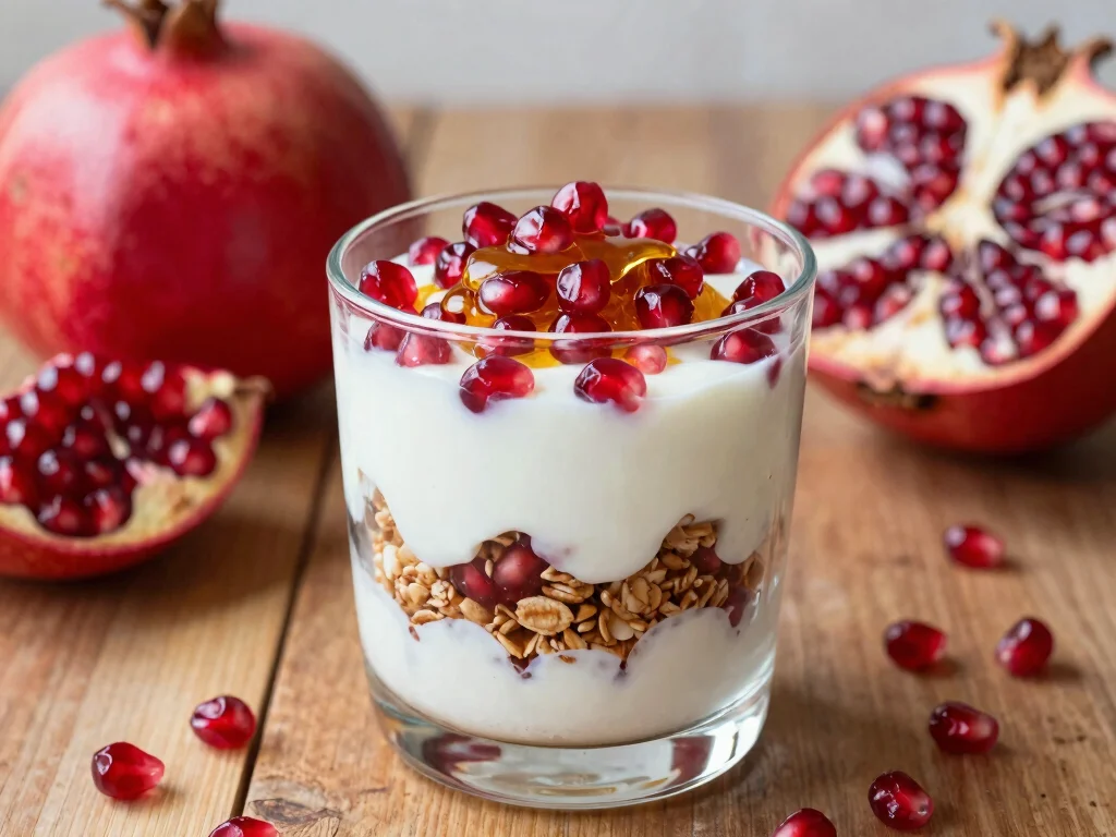 19 Pomegranate Juice Recipes (Healthy Antioxidants) - 19. Pomegranate Vanilla Yogurt Parfait 1
