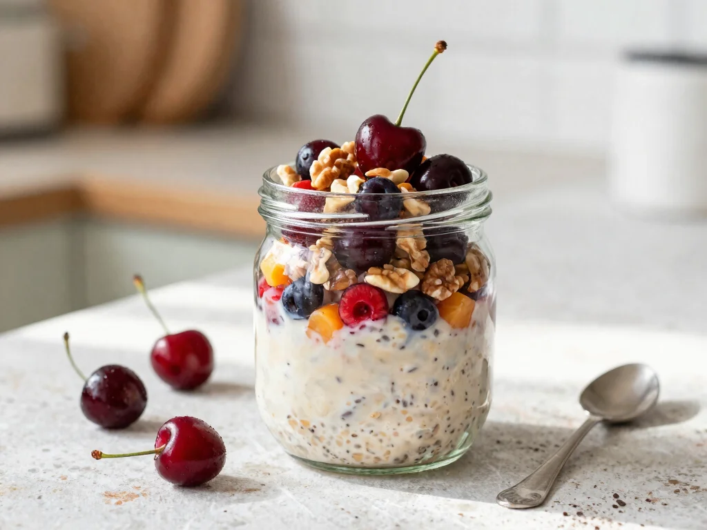 19 Tart Cherry Juice Drink Recipes for Better Sleep - 6. Creamy Tart Cherry Overnight Oats 1