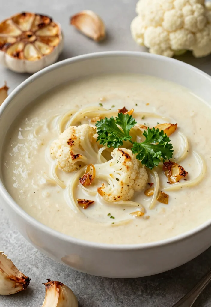 19 Vegetarian Noodle Soup Recipes for Quick Comfort - 15. Roasted Garlic and Cauliflower Noodle Soup 1