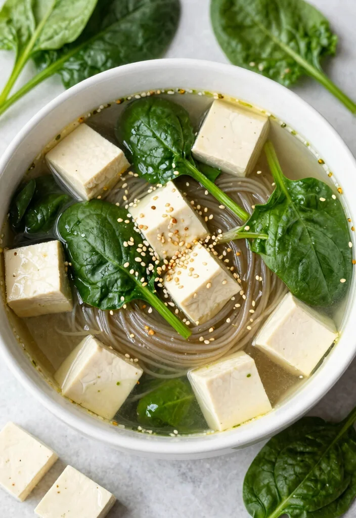 19 Vegetarian Noodle Soup Recipes for Quick Comfort - 17. Spinach and Tofu Noodle Soup 1