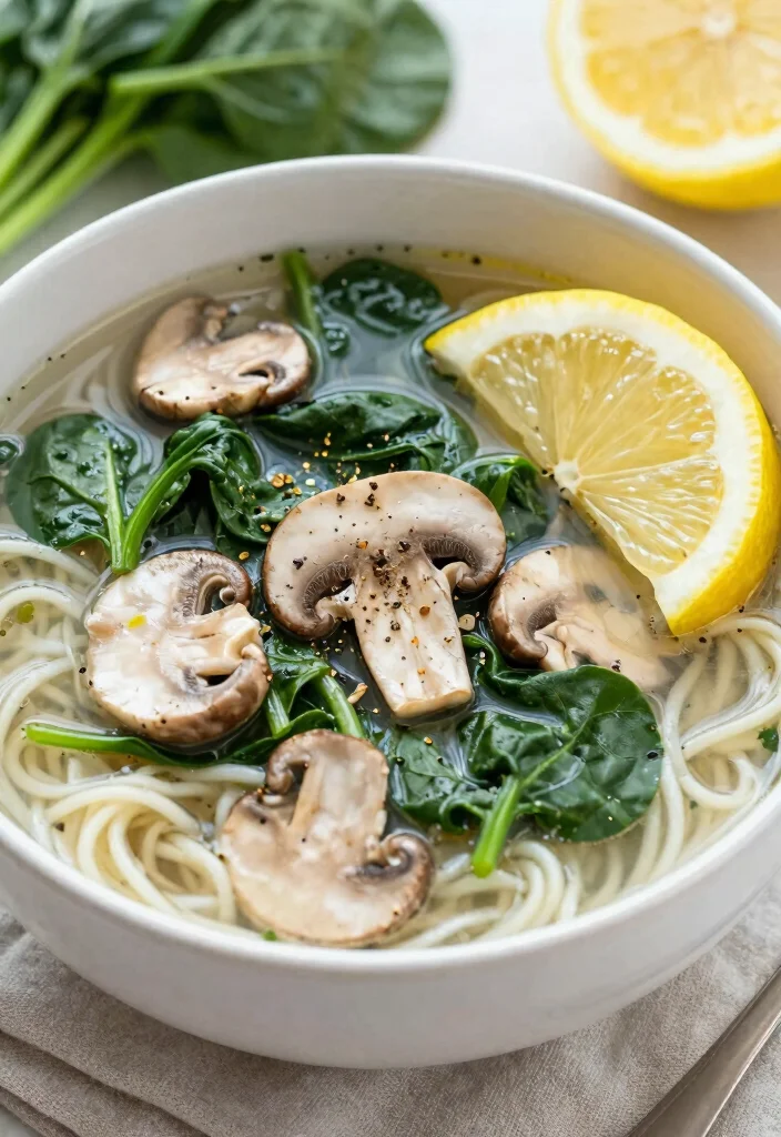 19 Vegetarian Noodle Soup Recipes for Quick Comfort - 19. Cozy Mushroom and Spinach Noodle Soup 1