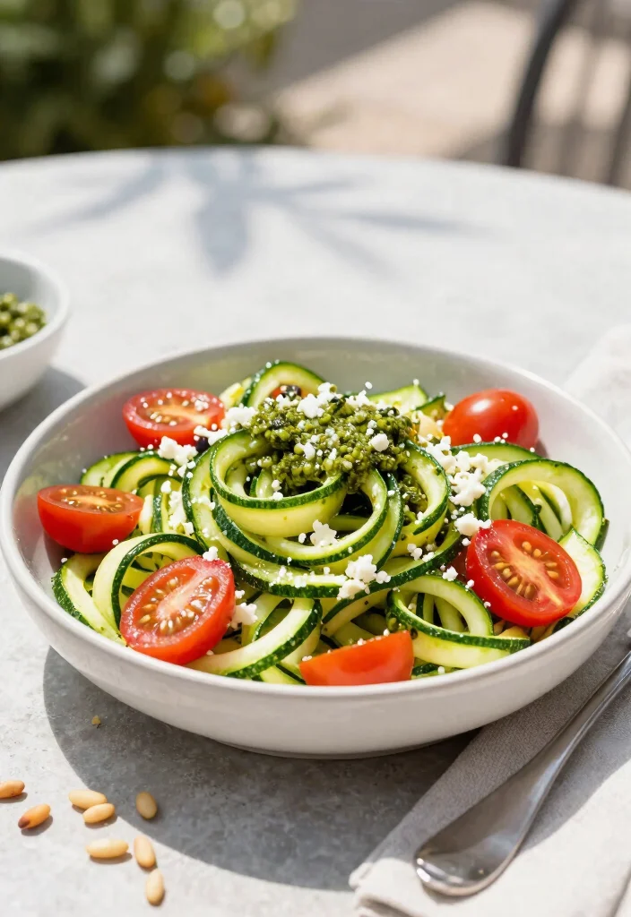 20 Easy One-Pot Vegetarian Meals for Any Night - 12. Zucchini Noodle Salad with Pesto 1