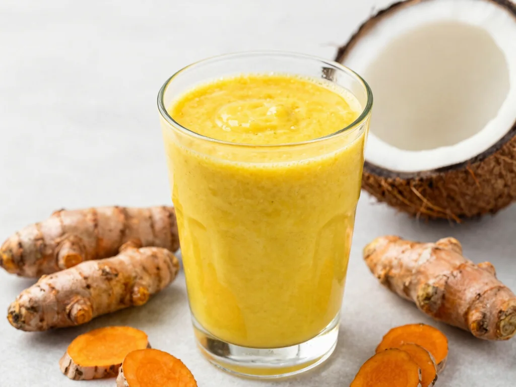 20 Hair Growth Juice Recipes for Stronger Hair - 14. Turmeric Coconut Smoothie 1