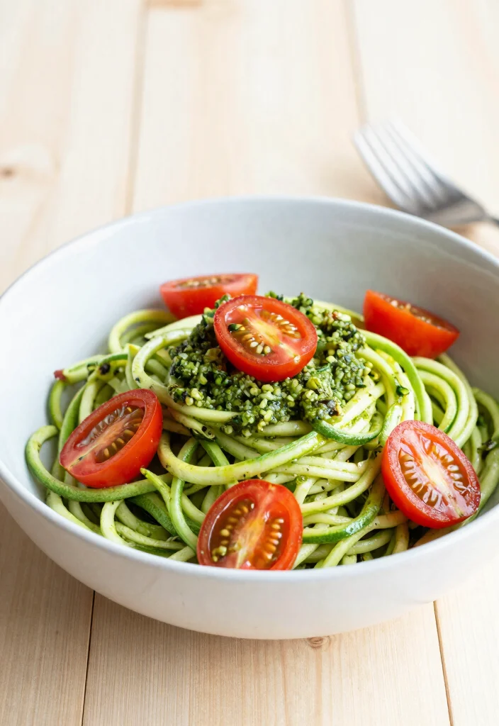 20 Healthy Vegetarian Pasta Recipes for Guilt-Free Comfort - 16. Pesto Zoodles with Cherry Tomatoes 1
