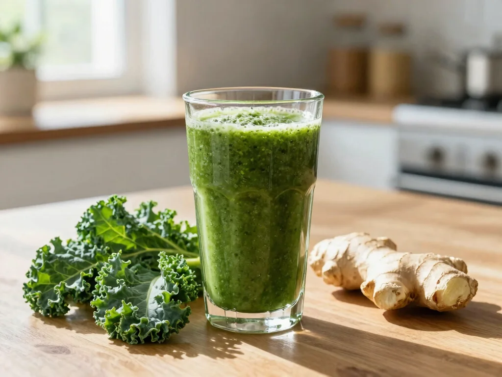 20 Juice Plus Complete Recipes (Smooth & Filling) - 5. Green Ginger & Kale Smoothie 1