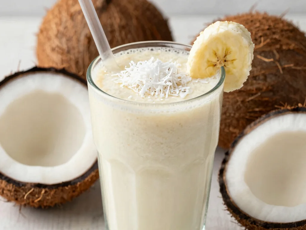 20 Juice Plus Complete Recipes (Smooth & Filling) - 7. Creamy Coconut & Banana Smoothie 1