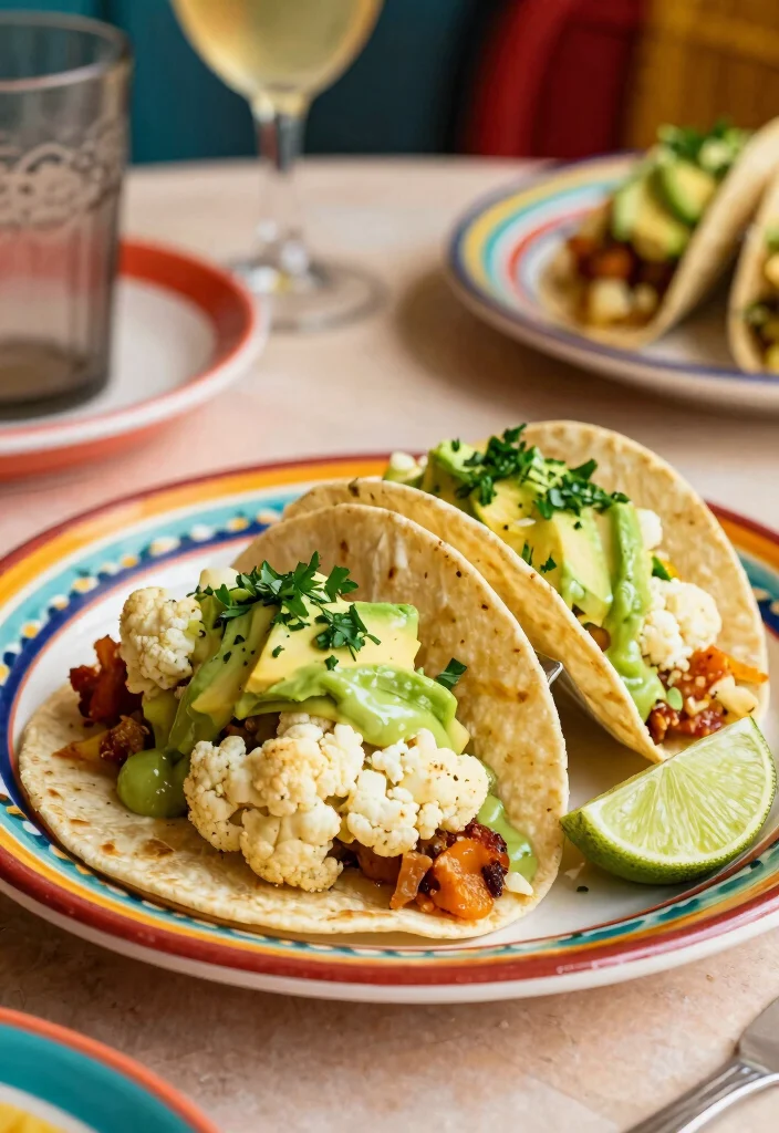 20 Vegetarian 30-Minute Meals for Quick Cooking - 16. Cauliflower Tacos with Avocado Crema 1