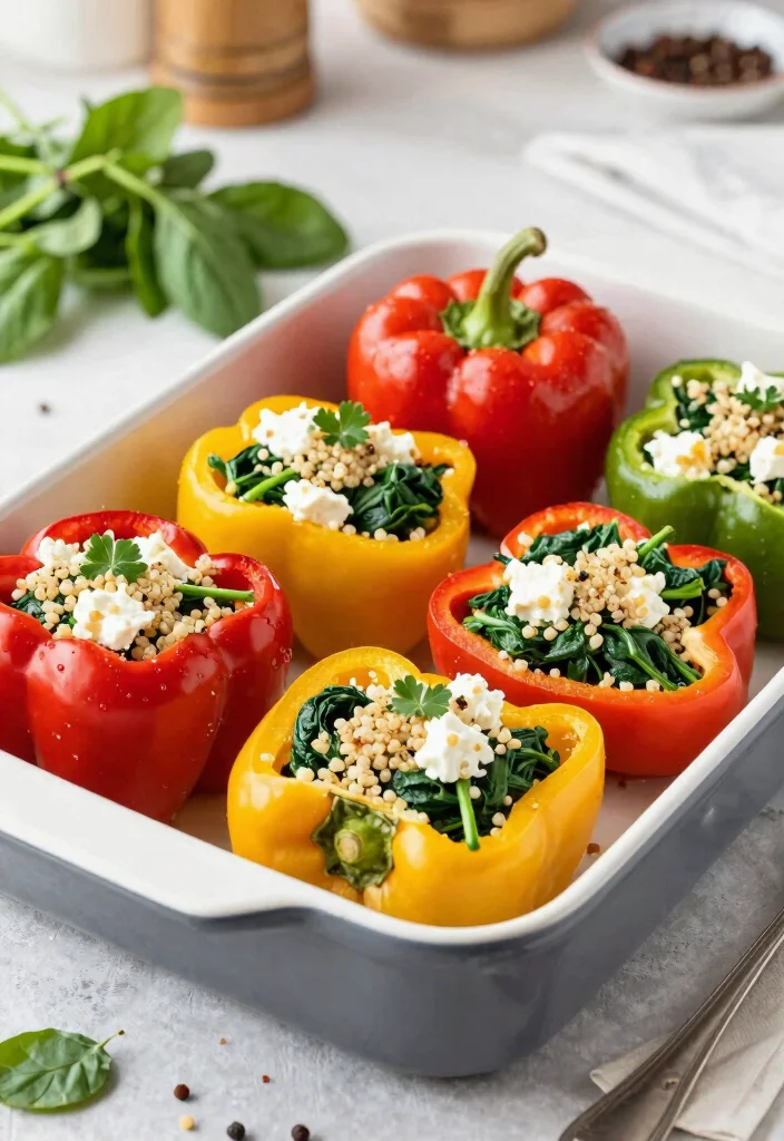 20 Vegetarian 30-Minute Meals for Quick Cooking - 9. Spinach and Feta Stuffed Peppers 1