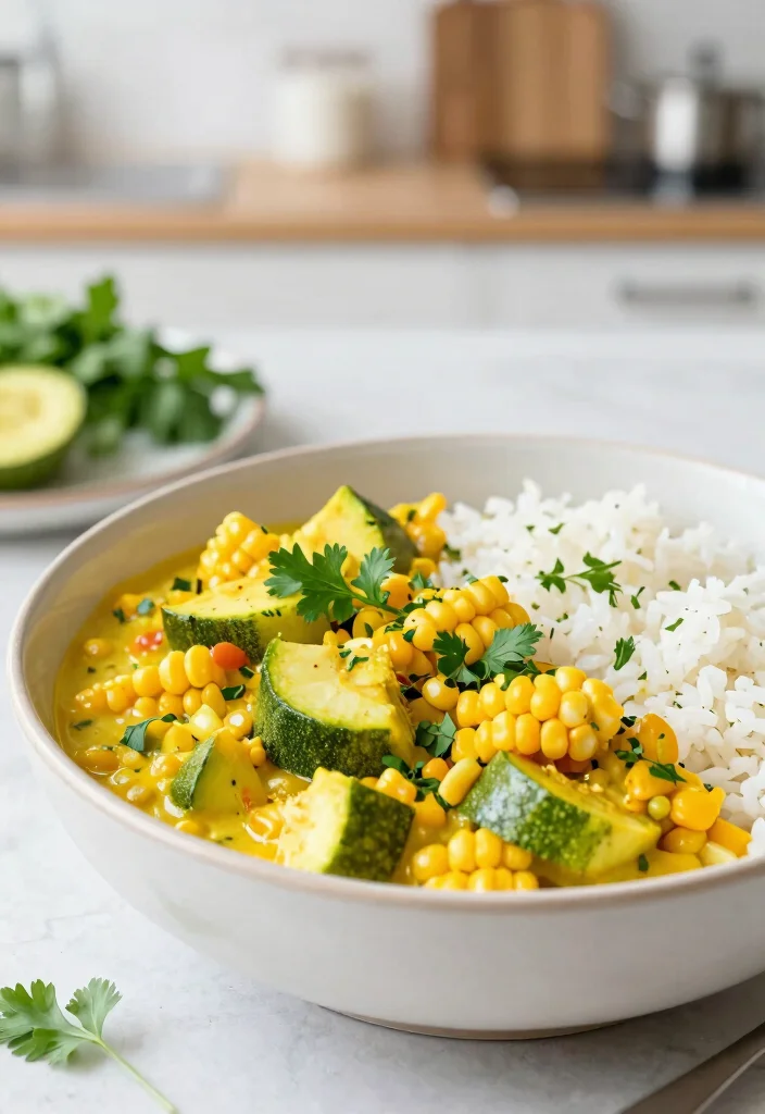 20 Vegetarian Yellow Curry Recipes Full of Flavor - 12. Zucchini and Corn Curry 1