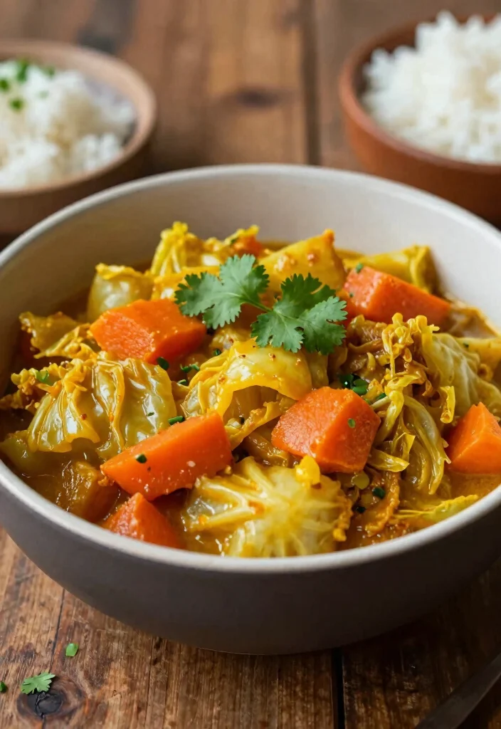 20 Vegetarian Yellow Curry Recipes Full of Flavor - 14. Cabbage and Carrot Curry 1