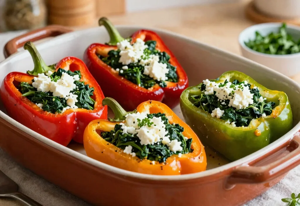 17 Whole30 Cast Iron Recipes Classic Cooking - 13. Spinach and Feta Stuffed Peppers 1