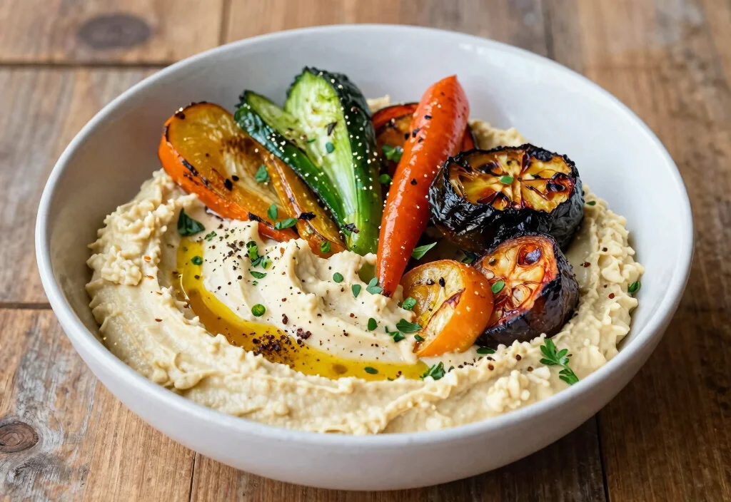 17 Whole30 Lunch Ideas for Work Week - 15. Roasted Vegetable and Hummus Bowl 1