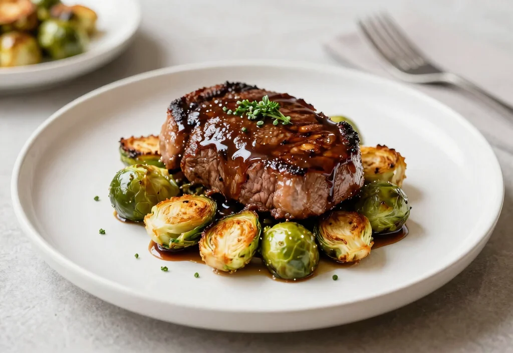 17 Whole30 Steak Recipes with Restaurant Quality - 3. Balsamic Glazed Steak with Roasted Brussels Sprouts 1