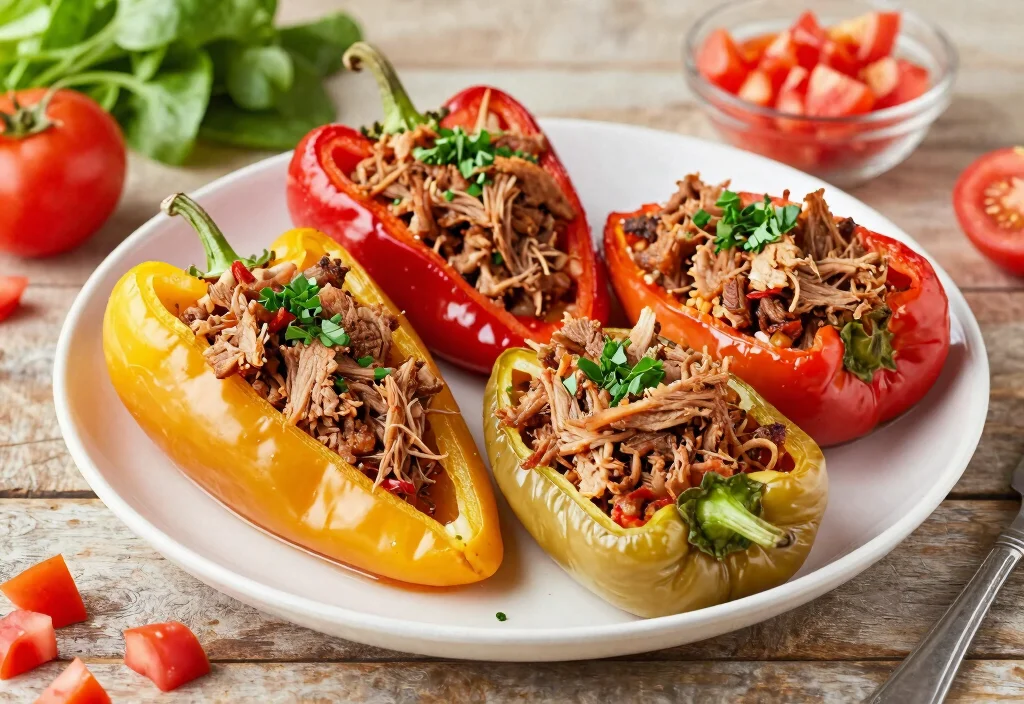 18 Whole30 Pulled Pork Recipes from Slow Cooker - 16. Pulled Pork Stuffed Peppers 1
