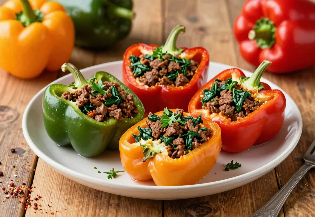 19 Whole30 Ground Beef Recipes Easy & Satisfying - 10. Beef and Spinach Stuffed Peppers 1
