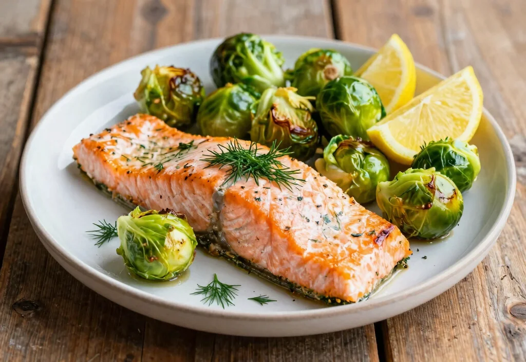 19 Whole30 Salmon Recipes Healthy & Omega Rich - 10. Lemon Dill Salmon with Brussels Sprouts 1