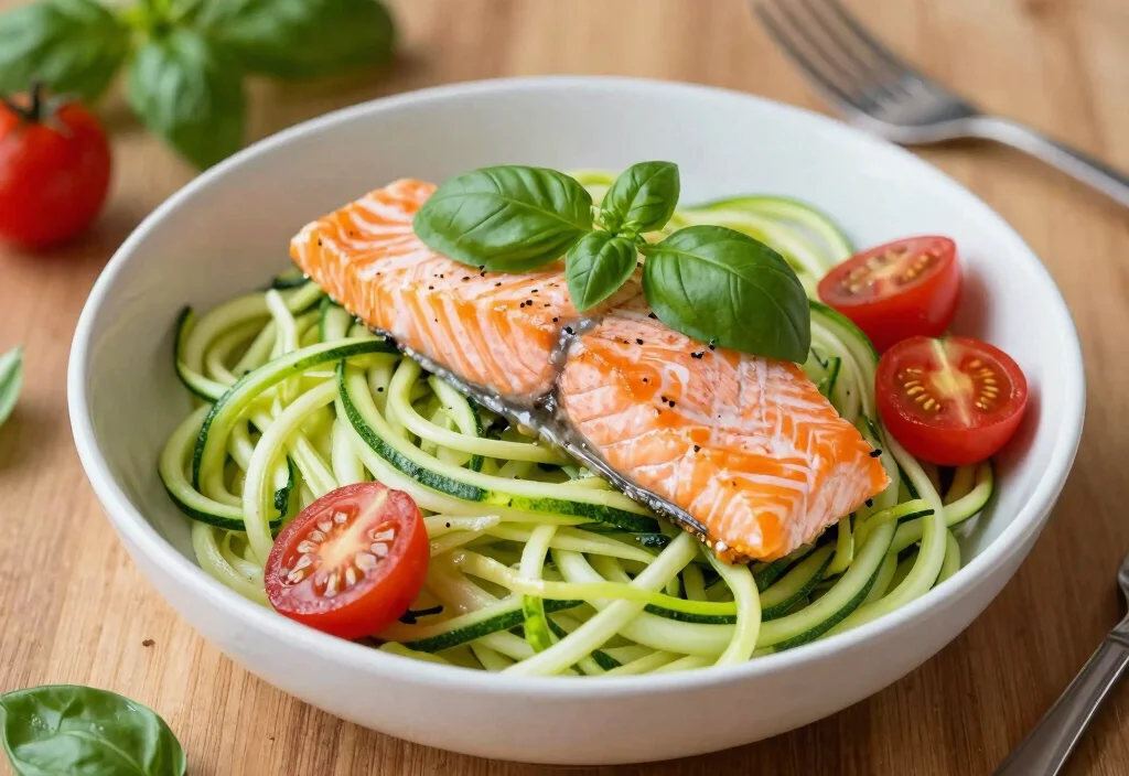 19 Whole30 Salmon Recipes Healthy & Omega Rich - 9. Zucchini Noodles with Salmon 1
