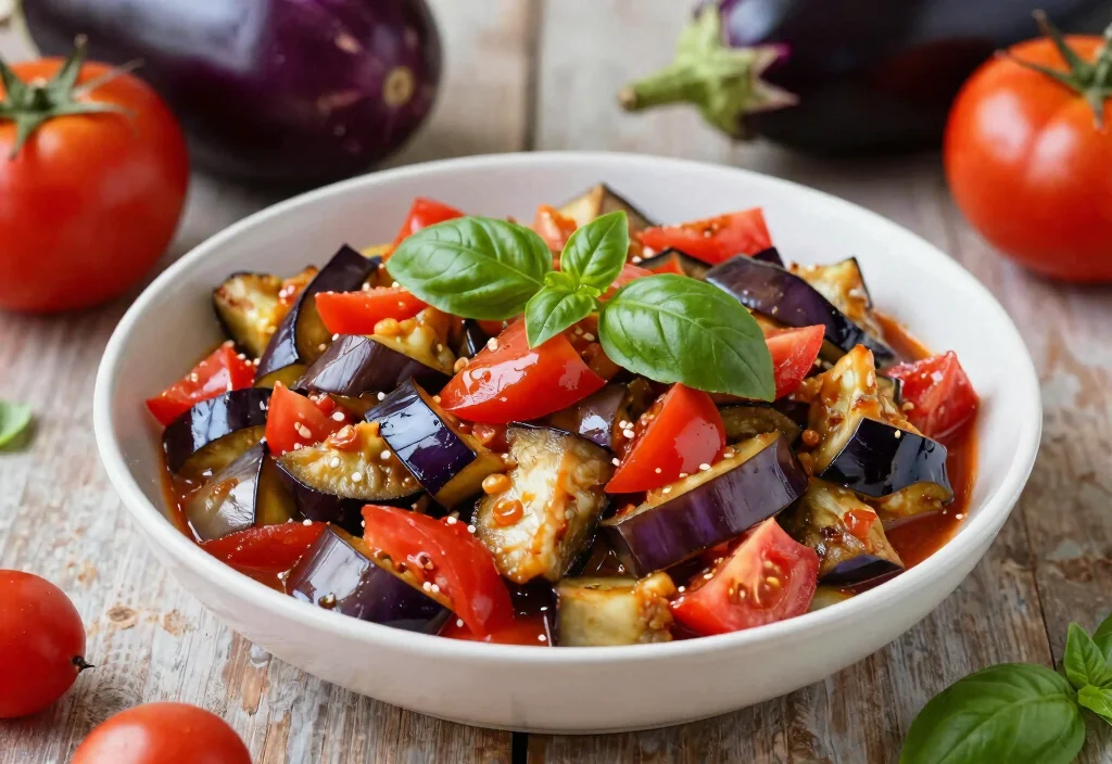 19 Whole30 Stir Fry Recipes Quick & Colorful - 7. Eggplant and Tomato Stir Fry 1