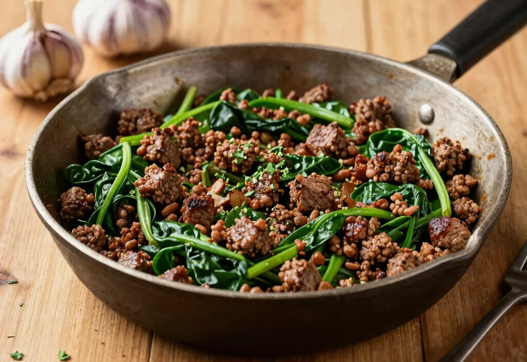 20 Whole30 One Pot Meals for Busy Families - 19. Savory Beef and Spinach Skillet 1