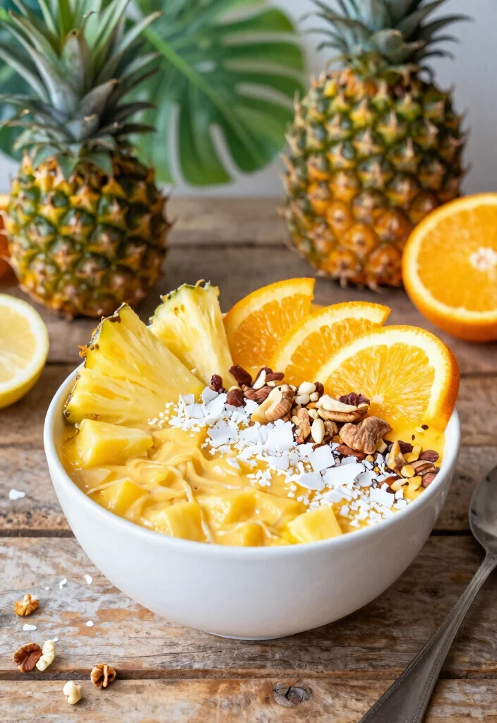 10 Tropical Pineapple and Orange Juice Recipes to Boost Immunity - 9. Tropical Smoothie Bowl with Pineapple and Orange 1
