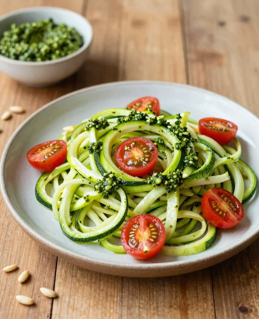 12 Simple Vegetarian Meal Prep Ideas for Healthy Weight Loss - 6. Zucchini Noodles with Pesto 1