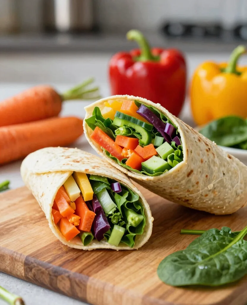 15 Easy Vegetarian Lunch Box Ideas for Work or School - 1. Rainbow Veggie Wraps 1