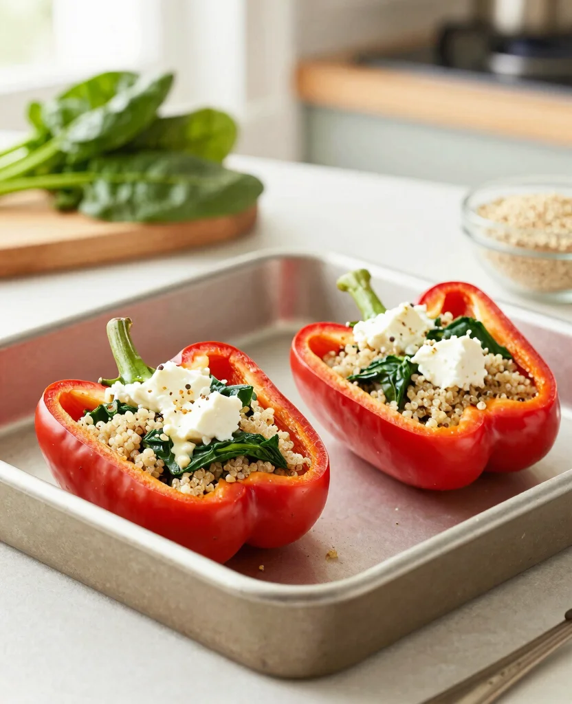 15 Easy Vegetarian Lunch Box Ideas for Work or School - 4. Spinach and Feta Stuffed Peppers 1
