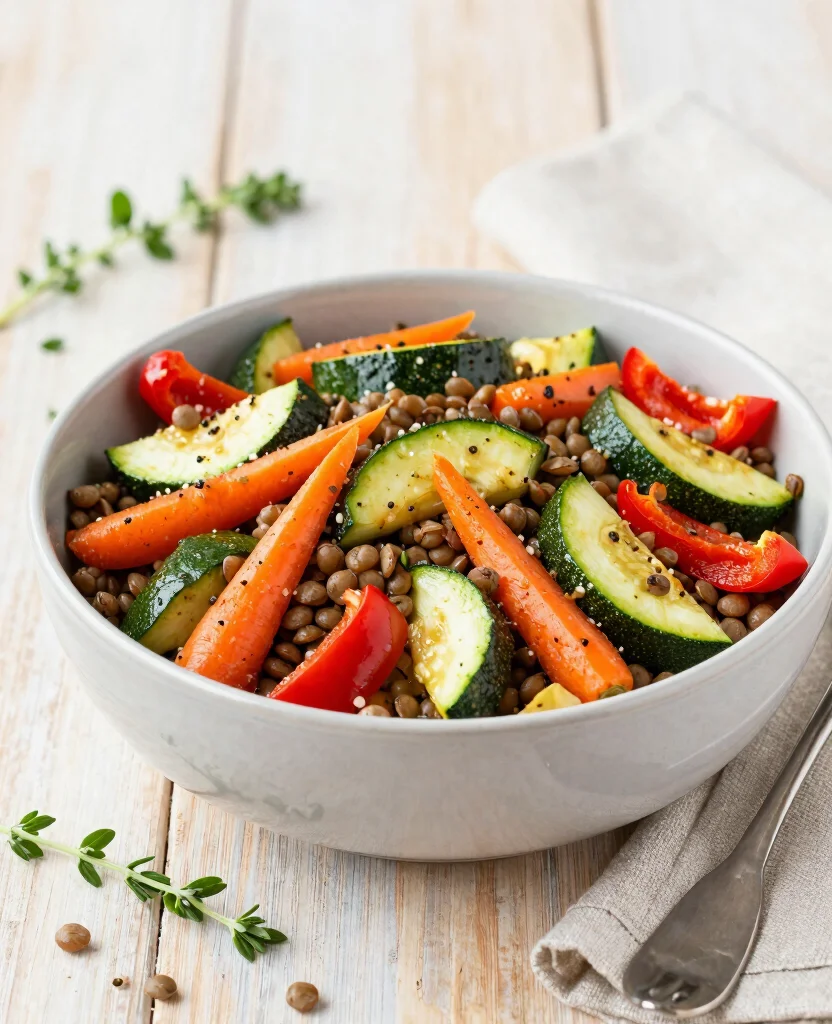 15 Easy Vegetarian Lunch Box Ideas for Work or School - 8. Lentil Salad with Roasted Vegetables 1