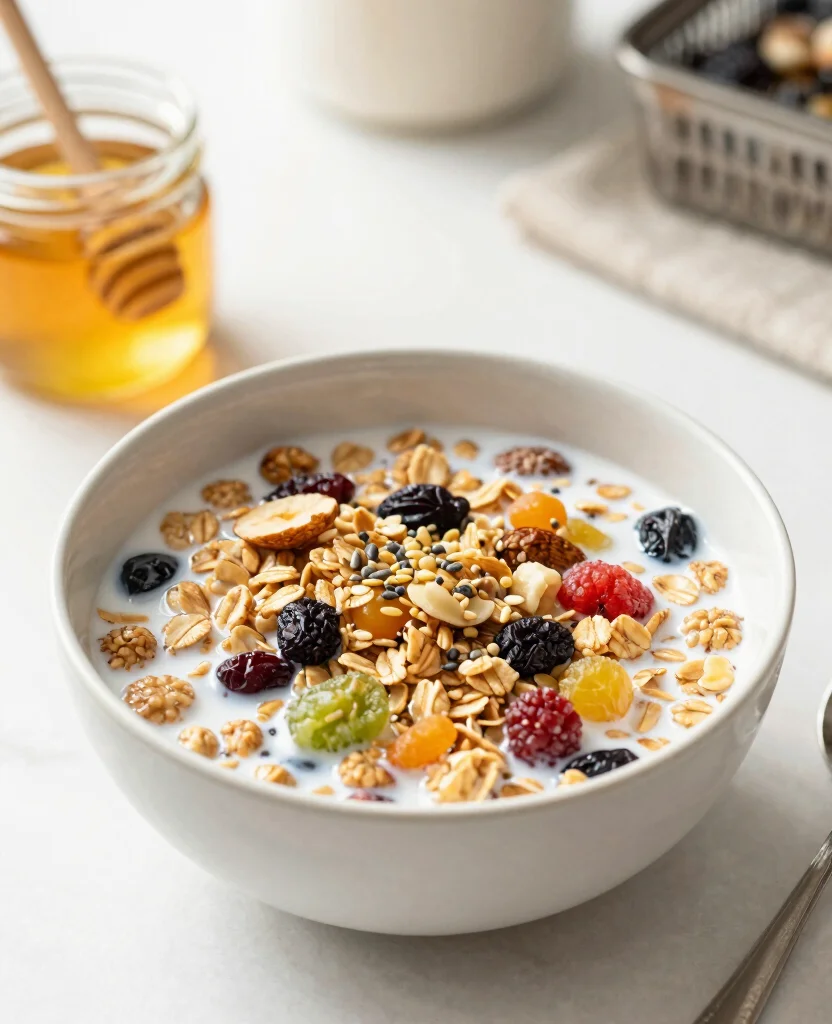 15 High Protein Vegetarian Breakfast Ideas to Start Your Day Strong - 14. Muesli with Almond Milk 1