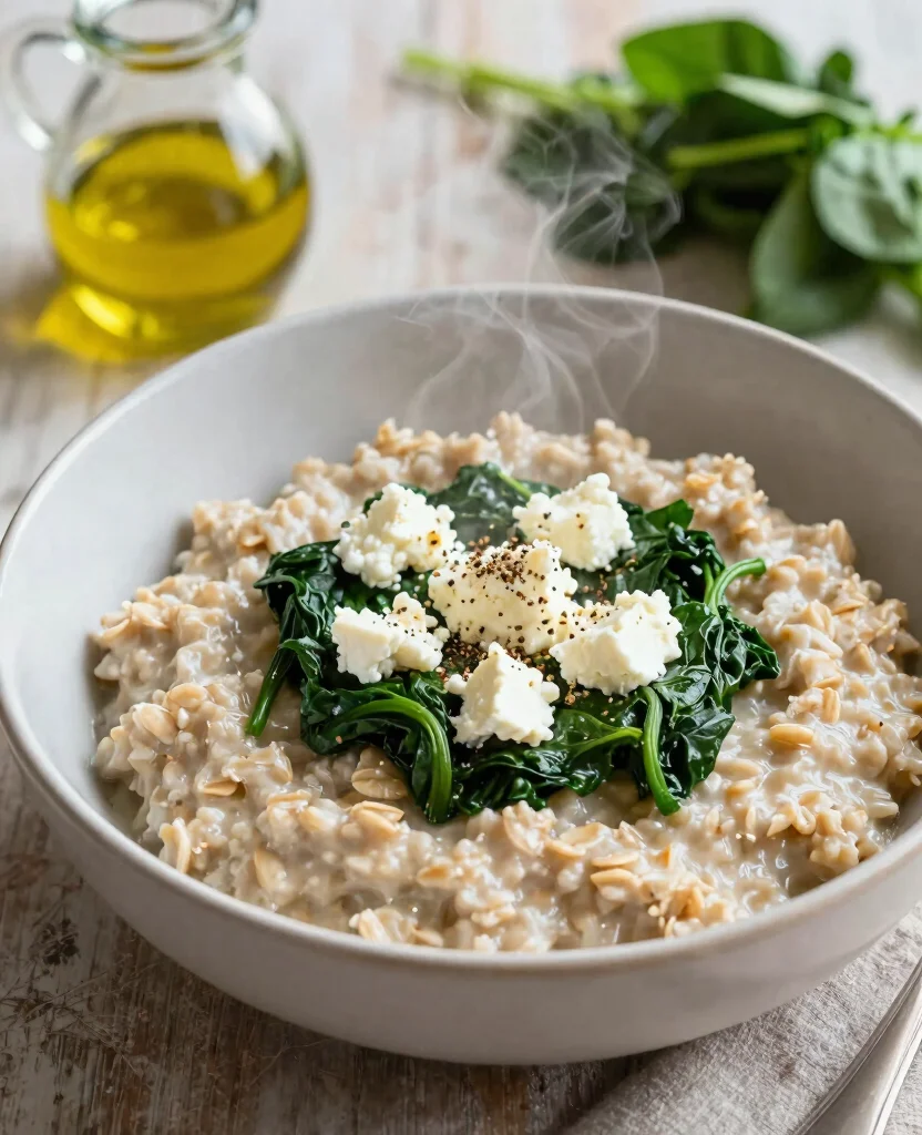15 High Protein Vegetarian Breakfast Ideas to Start Your Day Strong - 9. Savory Oatmeal with Spinach and Feta 1