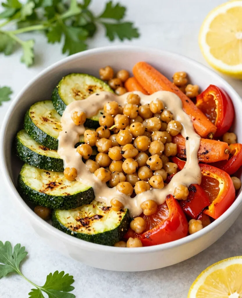 7 High Protein Vegetarian Meal Plan Ideas for Active Athletes - 3. Chickpea and Roasted Vegetable Bowl 1