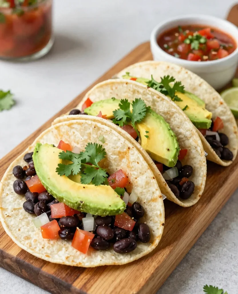 7 High Protein Vegetarian Meal Plan Ideas for Active Athletes - 6. Black Bean Tacos with Avocado 1